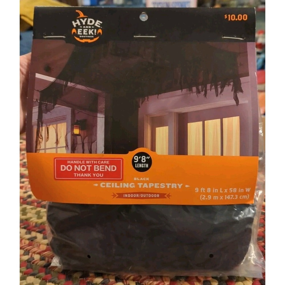 New Hyde & Eek! Halloween Ceiling Black Tapestry Web Indoor/Outdoor 9'8"L X 58"W